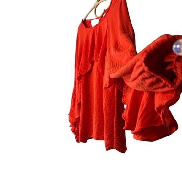 Shilla Exotic Cascade Top Crepe Flowing Ruffle Sleep LS Top in Orange Size Small - Picture 11 of 16